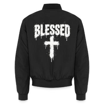 Gesegnetes Kreuz Graffiti - Unisex Bomberjacke - Schwarz - Hinten - AI Model Male 185 light (185cm)