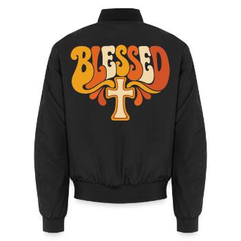 Blessed Kreuz Psychedelisch - Unisex Bomberjacke - Schwarz - Hinten - AI Model Male 185 light (185cm)
