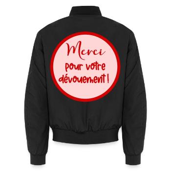 Danke, französische Widmung. - Unisex Bomberjacke - Schwarz - Hinten - AI Model Male 185 light (185cm)