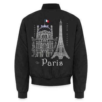 Paris, Eiffelturm und Louvre handgezeichnet - Unisex Bomberjacke - Schwarz - Hinten - AI Model Male 185 light (185cm)