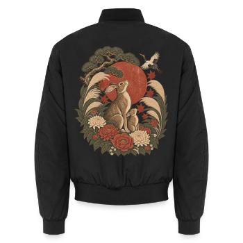Japanische Hasefamilie & Red Sun – Vintage Wildtiere - Unisex Bomberjacke - Schwarz - Hinten - AI Model Male 185 light (185cm)