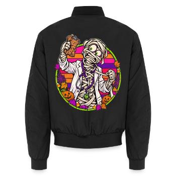Halloween-Arztmumie vor Retro-Sonne - Unisex Bomberjacke - Schwarz - Hinten - AI Model Male 185 light (185cm)