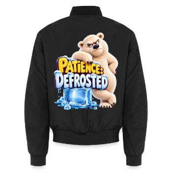 Patience: Defrosted | cooler Eisbär | Cartoon - Unisex Bomberjacke - Schwarz - Hinten - AI Model Male 185 light (185cm)