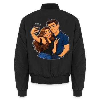 Paar-Selfie-Cartoon - Unisex Bomberjacke - Schwarz - Hinten - AI Model Male 185 light (185cm)