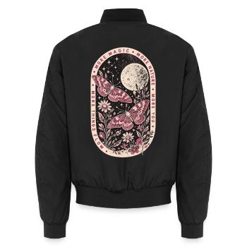 More Magic, More Nature – Mystische Nachtfalter - Unisex Bomberjacke - Schwarz - Hinten - AI Model Male 185 light (185cm)