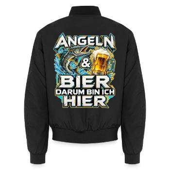 Angeln und Bier mit Hecht und Bierkrug - Unisex Bomberjacke - Schwarz - Hinten - AI Model Male 185 light (185cm)