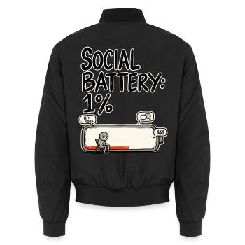 Social Battery 1 % – Soziale Batterie Leer Humor - Unisex Bomberjacke - Schwarz - Hinten - AI Model Male 185 light (185cm)