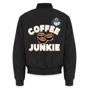 Coffee Junkie - Kaffeebohnen und Tasse - Unisex Bomberjacke - Schwarz - Hinten - AI Model Male 185 light (185cm)