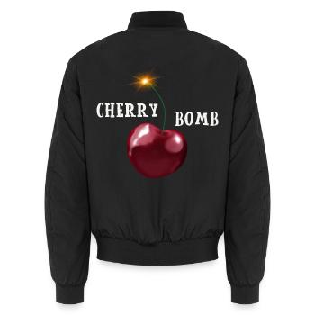 Cherry Bomb - Kirsche mit brennender Lunte - Unisex Bomberjacke - Schwarz - Hinten - AI Model Male 185 light (185cm)
