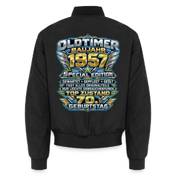 Oldtimer 1957 zum 70. Geburtstag - Unisex Bomberjacke - Schwarz - Hinten - AI Model Male 185 light (185cm)