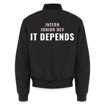 Praktikum als Junior Dev – das kommt darauf an. - Unisex Bomberjacke - Schwarz - Hinten - AI Model Male 185 light (185cm)