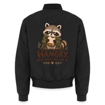 Hangry Waschbär mit Sandwich - Unisex Bomberjacke - Schwarz - Hinten - AI Model Male 185 light (185cm)