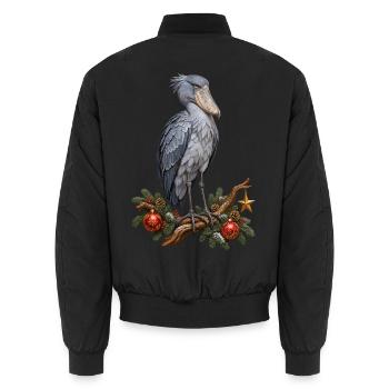 Schuhschnabel mit Weihnachtsornamenten - Unisex Bomberjacke - Schwarz - Hinten - AI Model Male 185 light (185cm)