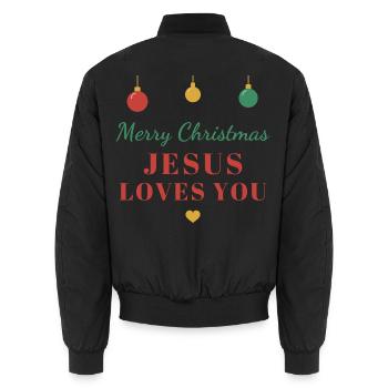 Merry Christmas – Jesus Loves You - Unisex Bomberjacke - Schwarz - Hinten - AI Model Male 185 light (185cm)