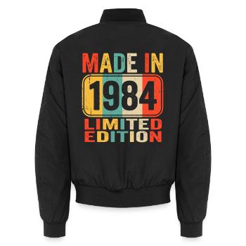 Hergestellt 1984 Limited Edition Vintage-Geburtstags-T-Shirt - Unisex Bomberjacke - Schwarz - Hinten - AI Model Male 185 light (185cm)