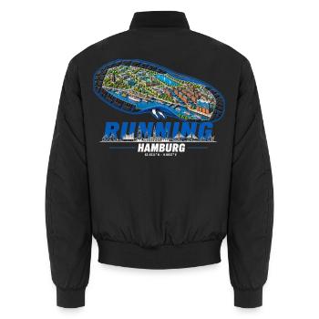 Running Hamburg Laufschuh Stadtkarte - dunkel - Unisex Bomberjacke - Schwarz - Hinten - AI Model Male 185 light (185cm)