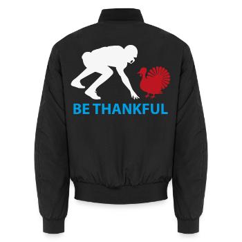 Sei dankbar, Harvest Silhouette - Unisex Bomberjacke - Schwarz - Hinten - AI Model Male 185 light (185cm)