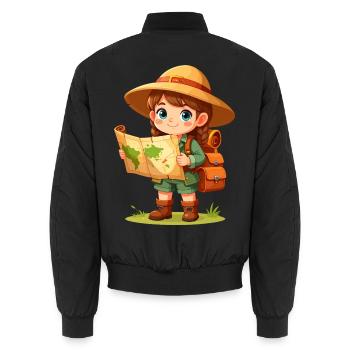 Kawaii Abenteurerin Schatzkarte Kinder Comic  - Unisex Bomberjacke - Schwarz - Hinten - AI Model Male 185 light (185cm)