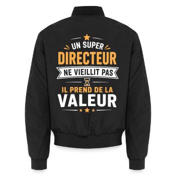Ein Direktor, der nicht altert, steigt im Wert - Unisex Bomberjacke - Schwarz - Hinten - AI Model Male 185 light (185cm)