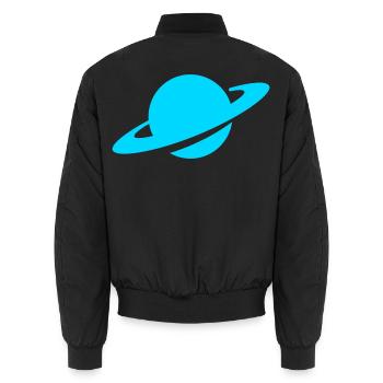 Blauer Ringplanet - Unisex Bomberjacke - Schwarz - Hinten - AI Model Male 185 light (185cm)