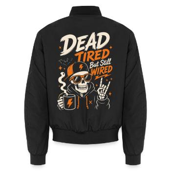 Kaffee-Skelett – Dead Tired But Still Wired - Unisex Bomberjacke - Schwarz - Hinten - AI Model Male 185 light (185cm)