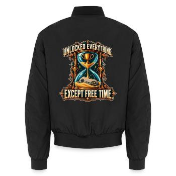 Entsperrt alles, außer Freizeit - Unisex Bomberjacke - Schwarz - Hinten - AI Model Male 185 light (185cm)