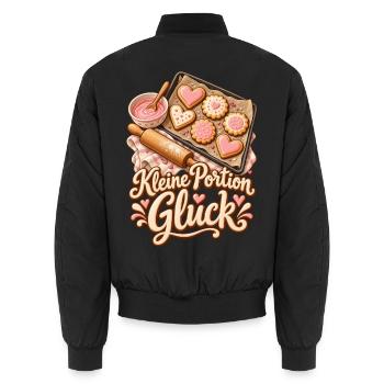 Backen Shirt mit Keksen und Kleine Portion Glück - Unisex Bomberjacke - Schwarz - Hinten - AI Model Male 185 light (185cm)