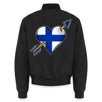 Finnland Flagge Herz mit Pfeil - Unisex Bomberjacke - Schwarz - Hinten - AI Model Male 185 light (185cm)