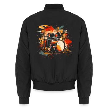 Retro Trommel Set - Unisex Bomberjacke - Schwarz - Hinten - AI Model Male 185 light (185cm)