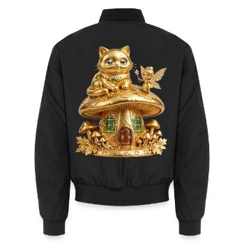Goldene Katze auf Zauberpilz - Unisex Bomberjacke - Schwarz - Hinten - AI Model Male 185 light (185cm)