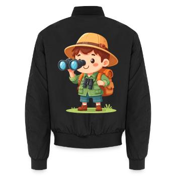 Kleiner Comic Abenteurer Tropenhut Fernglas  - Unisex Bomberjacke - Schwarz - Hinten - AI Model Male 185 light (185cm)