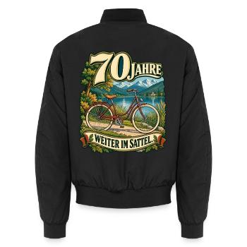 70 Jahre Weiter im Sattel - Unisex Bomberjacke - Schwarz - Hinten - AI Model Male 185 light (185cm)