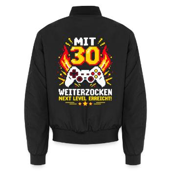 MIT 30 WEITERZOCKEN Next Level erreicht Gaming - Unisex Bomberjacke - Schwarz - Hinten - AI Model Male 185 light (185cm)