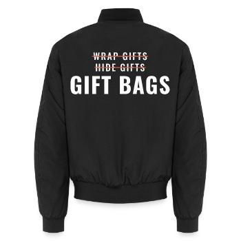 Geschenke einpacken, Geschenke verstecken, Geschenktüten - Unisex Bomberjacke - Schwarz - Hinten - AI Model Male 185 light (185cm)