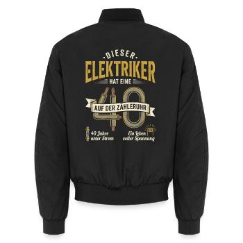 Elektriker 40 Jahre Zähleruhr Spannung Strom - Unisex Bomberjacke - Schwarz - Hinten - AI Model Male 185 light (185cm)
