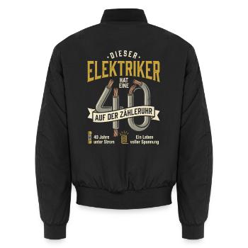 Elektriker 40 Jahre Zähleruhr Spannung Strom - Unisex Bomberjacke - Schwarz - Hinten - AI Model Male 185 light (185cm)