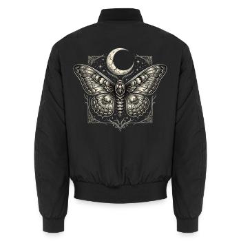 Gotische Motte und Mond – Dunkle himmlische Kunst - Unisex Bomberjacke - Schwarz - Hinten - AI Model Male 185 light (185cm)