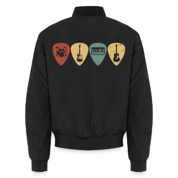 Retro Music Guitar Picks Vintage-Musiker-T-Shirt - Unisex Bomberjacke - Schwarz - Hinten - AI Model Male 185 light (185cm)