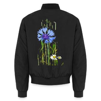 Kornblumen und Gänseblümchen Muster - Unisex Bomberjacke - Schwarz - Hinten - AI Model Male 185 light (185cm)