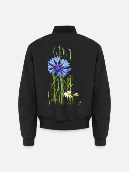 Kornblumen und Gänseblümchen Muster - Unisex Bomberjacke - Schwarz