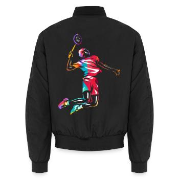 Federflinke Badminton Spielerin - Unisex Bomberjacke - Schwarz - Hinten - AI Model Male 185 light (185cm)