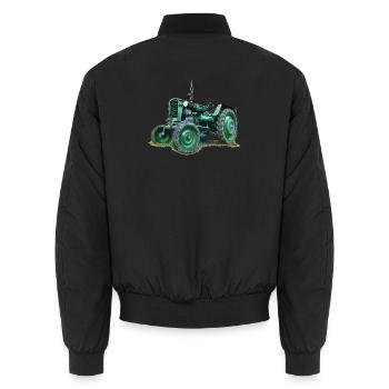 Vintage grüner Traktor, Farmer T-Shirts, Kleidung - Unisex Bomberjacke - Schwarz - Hinten - AI Model Male 185 light (185cm)