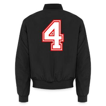 NUMMER VIER NUMBER FOUR LUCKY NUMBER GLÜCKSZAHL - Unisex Bomberjacke - Schwarz - Hinten - AI Model Male 185 light (185cm)