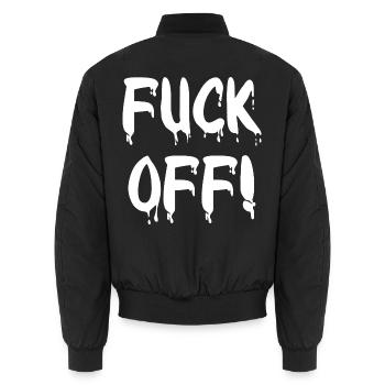 Provokante Frustration – Fuck Off - Unisex Bomberjacke - Schwarz - Hinten - AI Model Male 185 light (185cm)