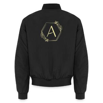 A Monogramm im floralen Hexagon - Unisex Bomberjacke - Schwarz - Hinten - AI Model Male 185 light (185cm)