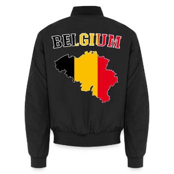 Belgien Flagge Map - Unisex Bomberjacke - Schwarz - Hinten - AI Model Male 185 light (185cm)