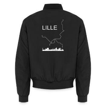 Lille Stadt - Unisex Bomberjacke - Schwarz - Hinten - AI Model Male 185 light (185cm)