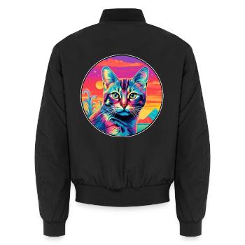 Pixie Bob Katzenrasse Aquarell Cartoon Kawaii Haustier - Unisex Bomberjacke - Schwarz - Hinten - AI Model Male 185 light (185cm)