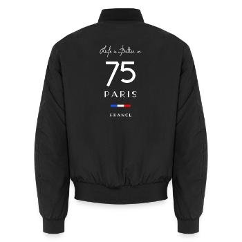 Das Leben ist besser in PARIS Nummer 75 Frankreich - Unisex Bomberjacke - Schwarz - Hinten - AI Model Male 185 light (185cm)