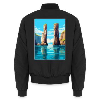 Stack Rocks Pembrokeshire Vintage Reiseposter - Unisex Bomberjacke - Schwarz - Hinten - AI Model Male 185 light (185cm)